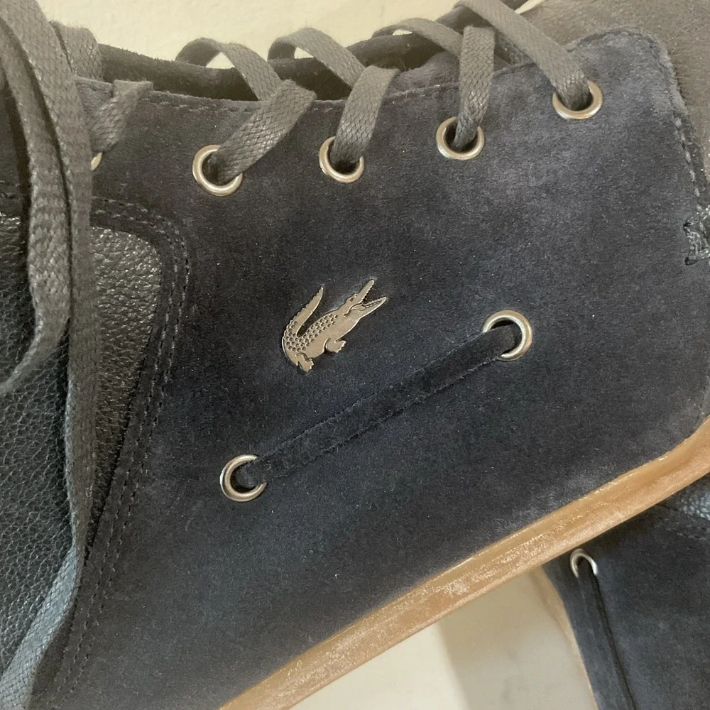 Men's Sz 17 Lacoste Shoes Crosier Sail Mid Sneakers Boots Dark Blue Suede Upper